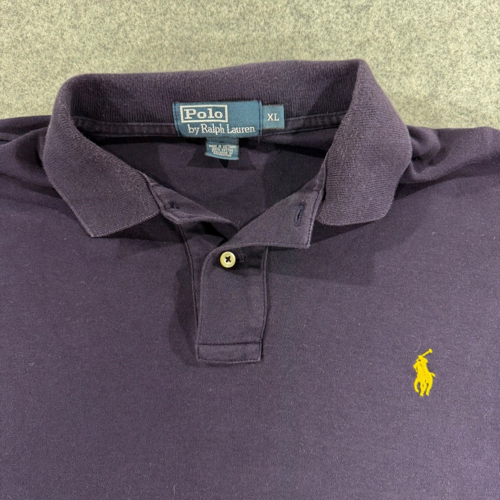 Polo Ralph Lauren Mens XL Long Sleeve Polo Shirt Navy Blue Yellow Pony Cotton